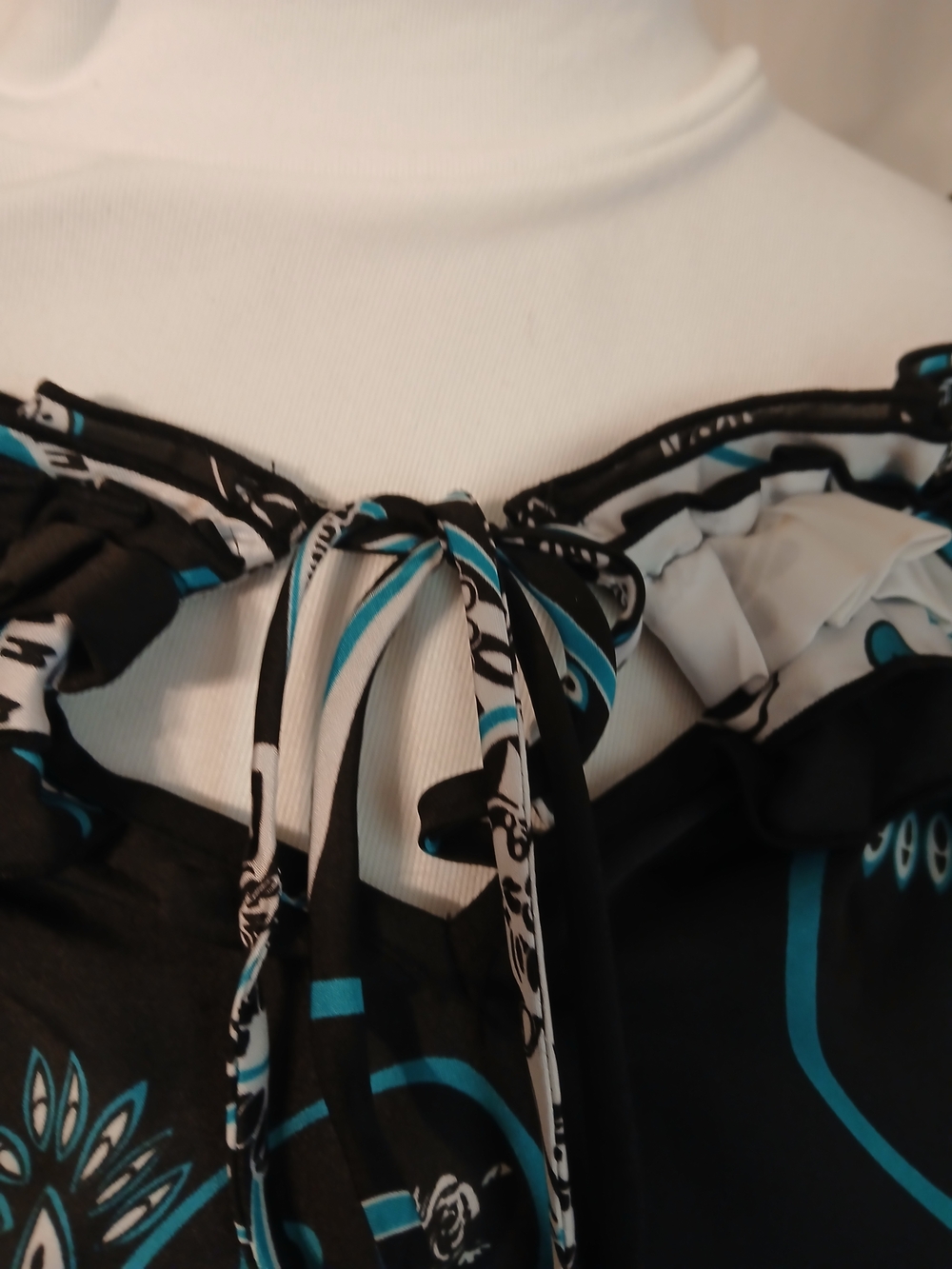 Cato Black White and Teal Paisley Off-Shoulder Tunic - Picture 3 of 7